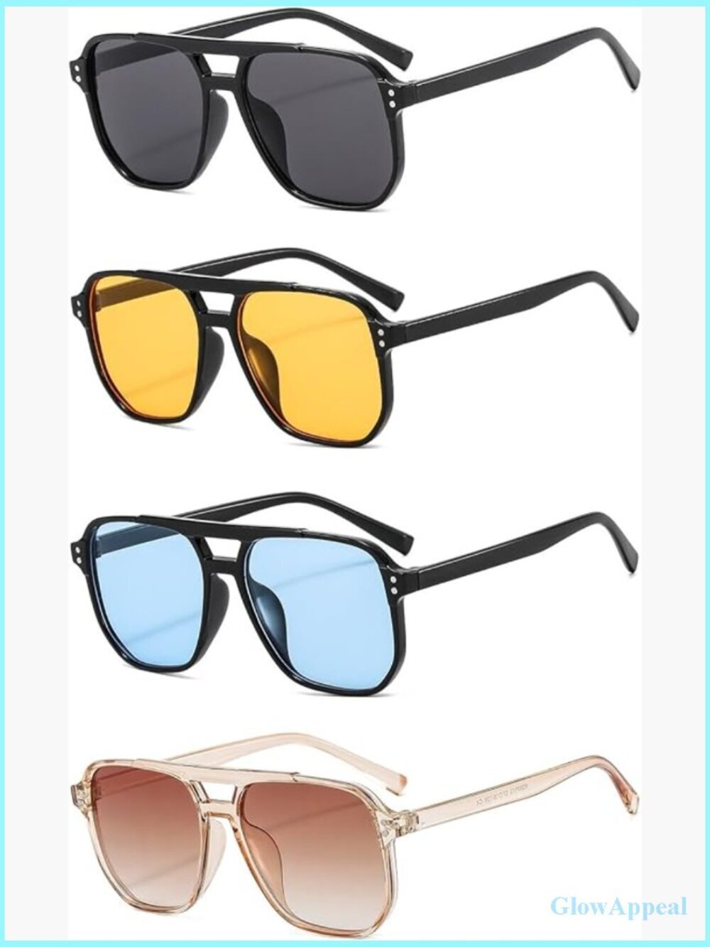 Retro Square Aviator Sunglasses - Oversized 70s Sun Glasses Set of 4